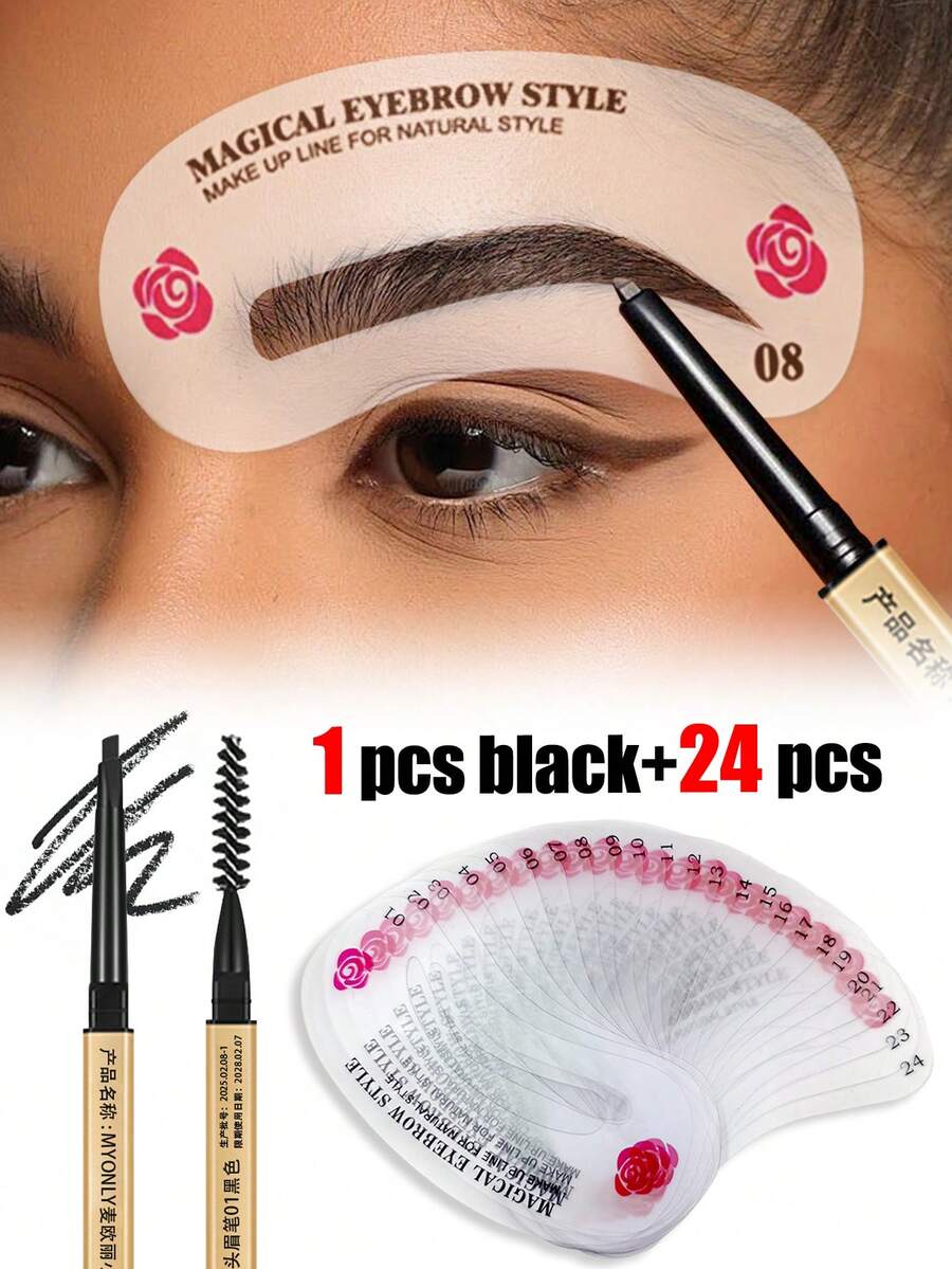 72/48/24pcs Eyebrow Stencil Set + Double-Ended Waterproof Eyebrow Pencil, Eyebrow Shaping Template, Eyebrow Makeup Tools, Eyebrow Shaping Mold Makeup Set, Makeup Shaping Tool Set, Eyebrow Makeup Set, Eyebrow Shaping Set, 24 Eyebrow Template Styles, 3-Minute Women Makeup Tool