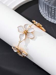 1件装 时尚经典新款夏季海滩浪漫手工油滴白色五瓣花手链（女士款） - 白色 - 查看 3