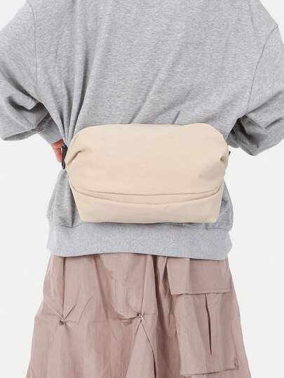 1 pieza, 24cm*12cm*24cm, Nailon, Bolso de cintura casual, Pareja, Bolso de hombro de moda, Gran capacidad, Nailon, Negro, Blanco, Bolso bandolera multicapa