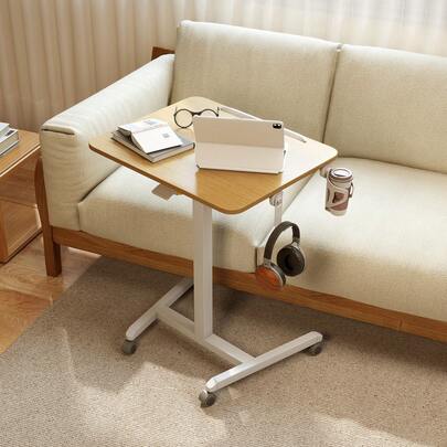 COSTWAY Folding Standing Table Portable Mobile Sit-Stand Desk With 90° Tiltable Desktop Smooth Wheels Height Adjustable Computer Workstation With Hook And Cup Holder For Office