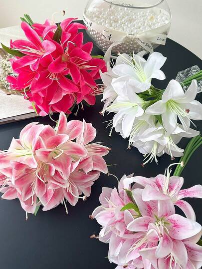 6/1pc 34cm Artificial Plants Artificial Flowers Lily Home Decoration Tabletop Decoration Flower Arrangement Artificial Flowers Artificial Decorations Plastic Flowers Yard Decoration Wedding Decoration Flowers Hand Bouquet Fake Flowers Back To School Room Decor School Supplies