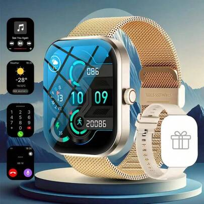 Smartwatch With Functions Including Call Answering, Message Alerts, Music Control, Remote Camera, Step Counter, Calorie Tracker, Multiple Sports Modes, Alarm, Incoming Call And Message Notifications, Compatible With Android And IOS Systems.