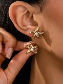1 Pair Fashionable Versatile Retro Starfish Earrings - Multicolor - View 6