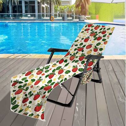 一套水果印花速干沙滩巾和椅套 - 柔软吸水超细纤维，适用于泳池或海滩，轻便可机洗，可用作手提袋或毛巾，多功能沙滩毯 | 亮丽沙滩装饰 | 超细纤维混纺