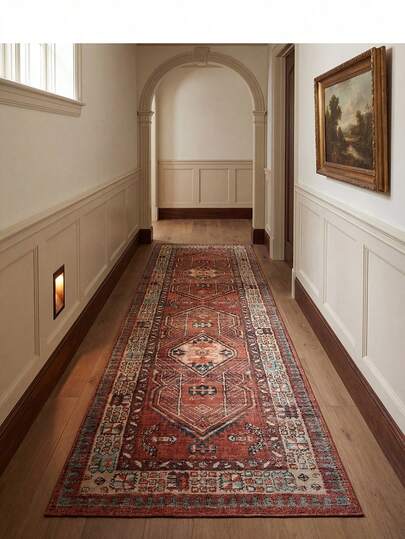 1pc Vintage Style Floral Area Rug/Carpet/Door Mat/Runner, Suitable For Bathroom, Kitchen, Entryway, Hallway, Bedside, Living Room, Bedroom, Machine Washable, Home Decor