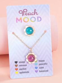 2pcs/Set Girls' Temperature Sensitive Color Changing Cute Rabbit, Angel, Heart, Flower Pendant Necklace And Ring Jewelry Set, Holiday Gift - Multicolor - View 15