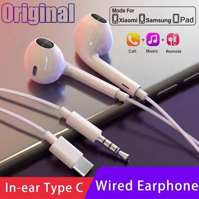 Apple Wired Earphones With Type-C/3.5mm Plug, Noise Cancelling Earbuds With Microphone And Volume Control, Compatible With IPhone//Android/Pixel/ And Other Audio Recording Devices