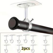 2pcs Non-Drilling Ceiling Curtain Rod Brackets | Heavy-Duty Self-Adhesive, Adjustable Curtain Hooks, Suitable For Wardrobe And Bedroom, New Black Version Added, Utility Hooks - Multicolor - View 5