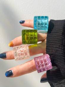 4 piezas Anillos de cubo geométrico, anillos de resina multifacéticos, anillos apilables versátiles con un elegante estilo - Multicolor A - Ver 5