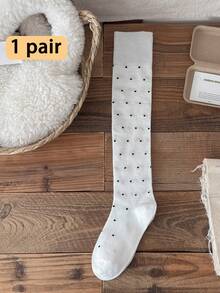 1/4 双装女士小腿袜，波点学院风修身长筒袜，百搭裙装 - 彩色 - 查看 14