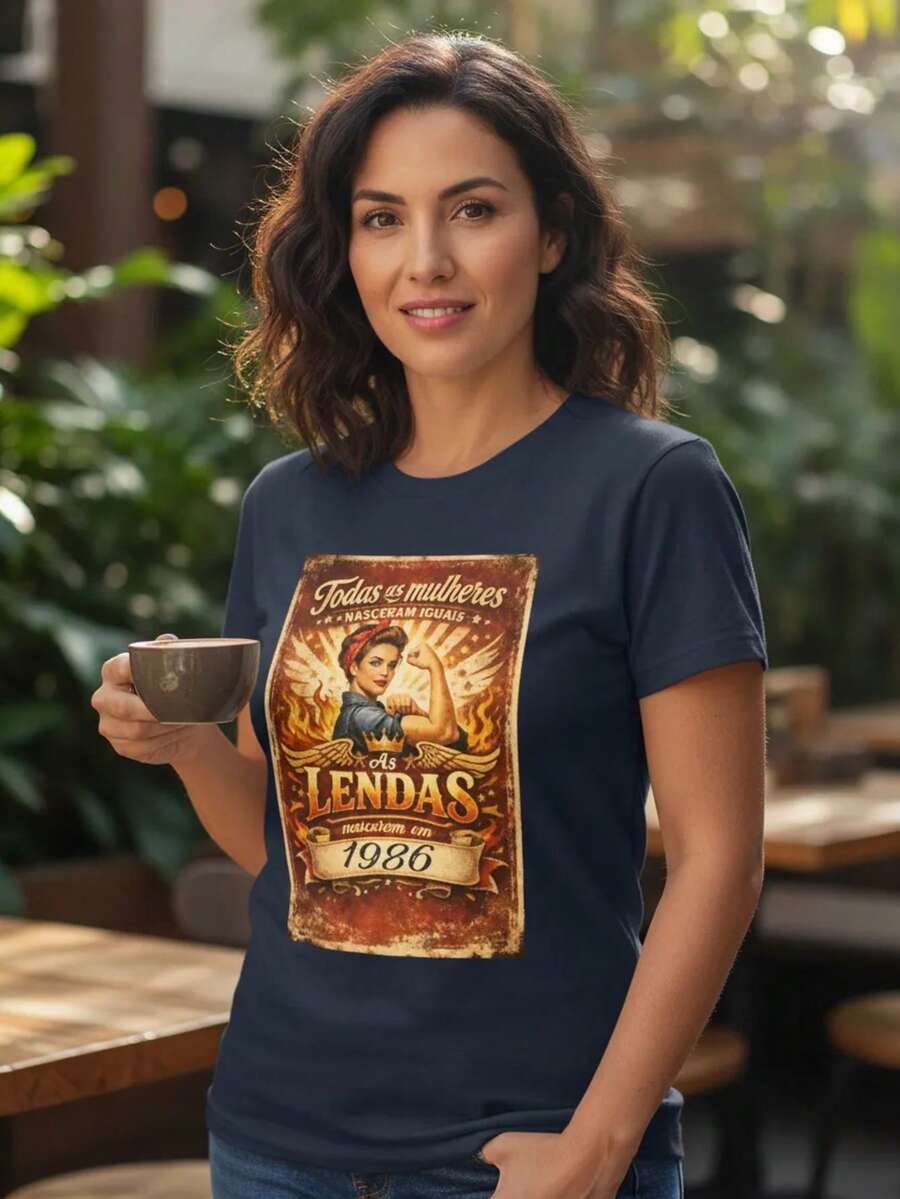 Camiseta Feminina Algodão As Lendas Nascem em 1986 40 anos - Azul - Visão 1