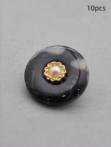 10pcs Round Vintage Light Luxury Resin Metal Button With Inner Pearl And Faux Jade Clasp, Coat Sweater Jacket Button, Cheongsam - 10Pcs - View 13