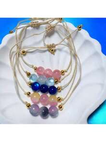 1pc Blue Agate Bracelet, Women's Bracelet, Blue Agate Bracelet, Healing Crystal Bracelet, Beaded Bracelet, Stress Relief Bracelet, Blue Agate Jewelry - Blue - View 5