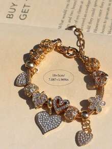 Heart & Flower Charm Bracelet Classic Heart Bracelet Heart Tree Of Life Bracelet Fashionable Golden Heart Bracelet Women - 粉色 - 查看 10