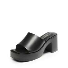 Women Fashion Chunky Platform Mule Sandals Elegant Summer Slip On Square Open Toe Heeled Sandals For Outgoing School Party Prom - 黑色 - 查看 3