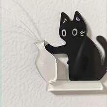 1pc Cat Whisker Hair Collector, Black Cat Vase Fridge Magnet, Kitten Pushing Bottle Acrylic Magnetic Fridge Sticker, Cat Memorabilia, Vase Can Hold Flowers, Multi-Purpose, Fun & Interesting Small Gift For Friends - one-size - View 7