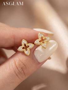 1 Pair Delicate Lucky Black Four-Leaf Clover Earrings, 925 Sterling Silver Minimalist Earrings, Elegant Jewelry Gift Suitable For Girls Daily, Dates, Parties And Galas - Clover 2 - View 3