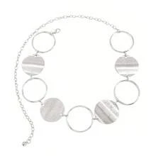 Nuevos accesorios de moda, cadena para la cintura sexy con textura martillada y anillos redondos, cadena para la cintura de estilo occidental con discos redondos texturizados para mujeres - Plateado - Ver 4