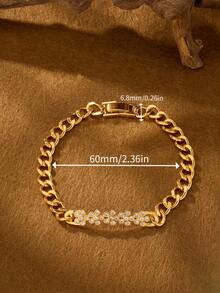 1 Piece Fashion Classic Shiny Plated 18k Gold Five Flower-Patterned Zirconia Inlaid Bracelets, Suitable For Women's Daily Wear , Excluding Box - Five Flower Bracelet - View 2