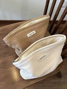 Women's Personalized Wheat Ear Pattern Woven Handbags, Elegant And Simple Design Travel Toiletry Bags, Large-Capacity Cosmetic Storage Bags With Zippers, Portable Storage Bags For Everyday Use, And Stylish And Creative Gifts-Essential For Travel. - Multicolor - View 7