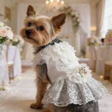 1pc Pet Wedding Dress, Bridesmaid Outfit For Cats And Dogs - White - View 6