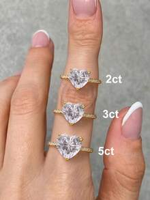 1 chiếc nhẫn hình trái tim thanh lịch và tinh tế 2-3-5 carat dành cho nữ, bạc sterling 925, nhẫn dự tiệc/sinh nhật kiểu cổ điển, trang sức thời trang làm quà tặng sinh nhật. - Vàng - Xem 3