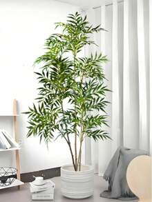 140 cm stor konstgjord palm, konstgjort fikonträd, tropiska banyanträdsgrenar i plast, konstgjorda fikonlöv, högt lackat träd, lämplig för hem, trädgård, kontor, köksdekoration, ingår ej - Grön - Visa 1