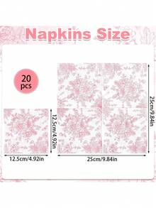 20 Stück rosa Blumen-Cocktailservietten, rosa und weißes Vintage-Blumen-Schmetterlingsmuster, geeignet für Muttertag, Hochzeit, Brautparty, Babyparty, Nachmittagstee-Party - mehrfarbig - Übersicht 3