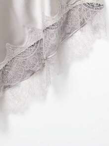 CAREE Women's Satin Slip Dress, Sexy V-Neck Spaghetti Strap Lace Hem, Elegant For All Seasons/Valentine's Day Outfit - Light Grey - View 5