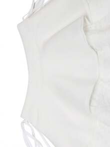 1pc Bow Tie High Waist Lace Cake Skirt, Puff Skirt Design Spring White - White - View 4