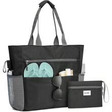 Bolso de playa plegable y resistente al agua, bolso grande y espacioso - bolso grande a rayas - Ver 7