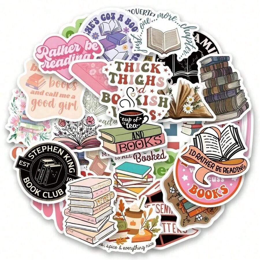 50 PCS Bookish Stickers,Book Stickers For Kindle,Booktok Reading Stickers,Aesthetic Kindle Stickers,Bookish Gifts For Woman,Girl,Book Lover,Gifts For Adult Back To School - C - Xem 1