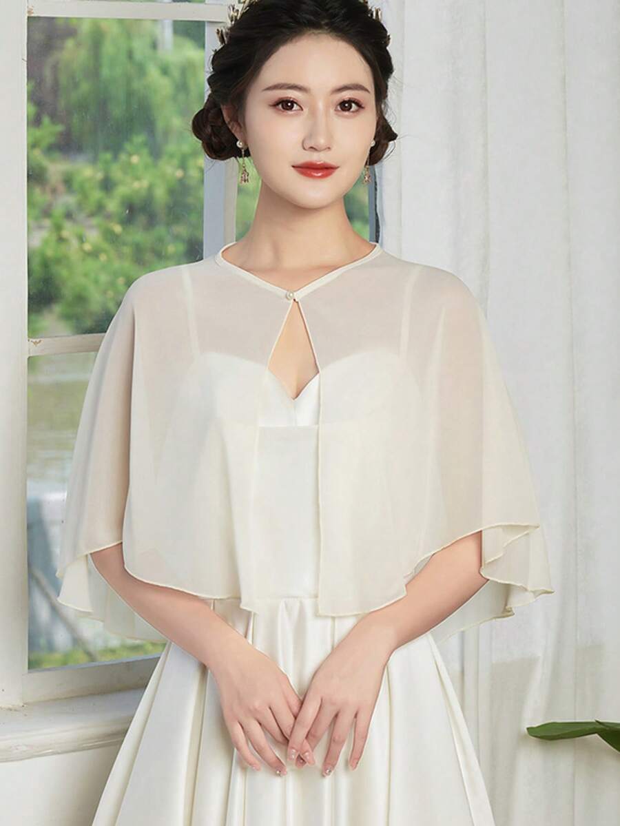 Chiffon Pearl Shawl, Fashionable Luxury Shawl, Pearl Chiffon Lightweight Breathable Sun Protection Shawl - Champagne - View 1