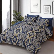 7 Pieces Paisley Comforter Set Queen King Bed In A Bag Comforter, Blue Gold Boho Paisley Pattern Bedding Soft Microfiber Queen Size Comforter With Sheet & Pillowcase,Wedding Items,Valentines Day Home Bed Room Decor,Easter Gifts,All Season - 藍金 - 查看 8