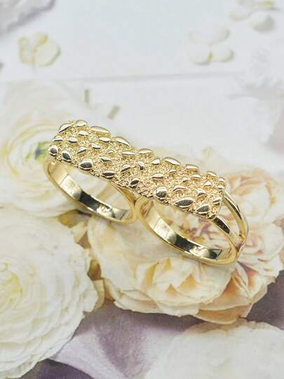 1 pieza Anillo doble de dedo con flor estilo hip-hop y rock, anillos conectados huecos adecuados para uso diario de hombres, fiestas, Halloween, Navidad, regalos de Pascua, mejor regalo para el novio