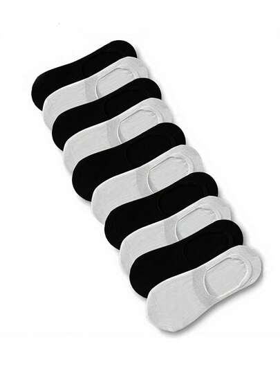 5/10 Pairs Women's Black And White Fashionable Breathable Sweat-Absorbing Invisible Non-Slip Odor-Resistant Low-Cut Boat Sock