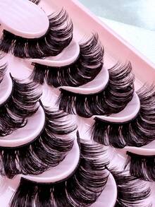 6 Pairs D Curl Russian Strip False Eyelashes Small Size Easy To Carry Dramatic Look Fluffy Faux Mink Lashes Volume Wispy Long Foxy Eye Lifting Look Fake Eyelashes Suitable For Beauty Lovers - Black - View 4