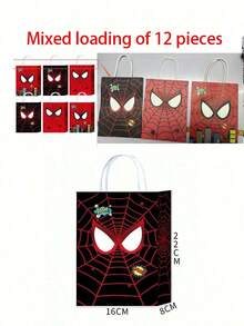 Marvel 12pcs   Spider Web Classic Red And Black 3D Edition Gift Bag, Children's Birthday Party Theme Party Souvenir Packaging Gift Bag.(Stochastic Style). - Multicolor - View 8