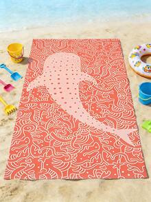 1pc Ultra-Fine Fiber Beach Towel, Coral Orange Whale Shark Pattern Printed Bath Towel, Sand Proof, Quick Drying, Absorbent, Oversized Sunbathing Towel, Suitable For Swimming Pools, Swimming, Camping, Beaches, Travel Essentials, - Type a - View 7