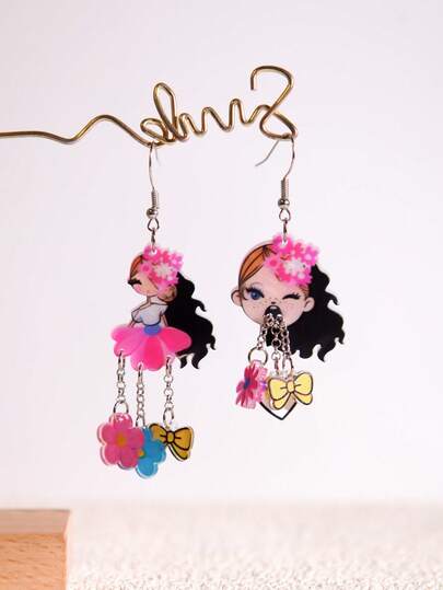 Pink Snail 原创设计手工闪亮树脂不对称蝴蝶结耳环，垂坠式耳环，适合女性、女孩，夏季、冬季、度假、假日、海滩、派对等场合佩戴，是送给她的礼物，也是情侣礼物的理想之选。