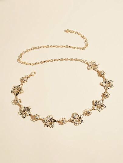 1件女士腰带/链，波西米亚风腰带，女士腰带，腰链，西部风腰带，女士配饰，女士圣诞配饰，Y2K复古优雅大小花朵金色腰链，可搭配连衣裙、毛衣、衬衫、裤子，适合派对、节日、送礼、生日、新年等场合。