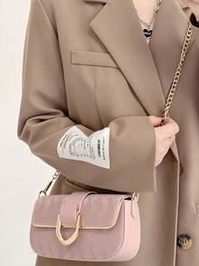 Women's Chic Minimalist Underarm Small Square Shoulder Bag Crossbody Handbag, Fashion Accessory 2025 New Arrival , Pink - 粉色 - 查看 3