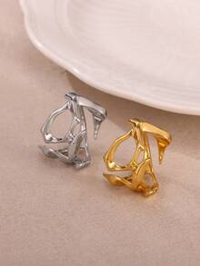 1枚独特不对称几何镂空戒指，18K镀金可调节开口戒圈，时尚配饰，个性化时尚礼物 - 彩色 - 查看 1