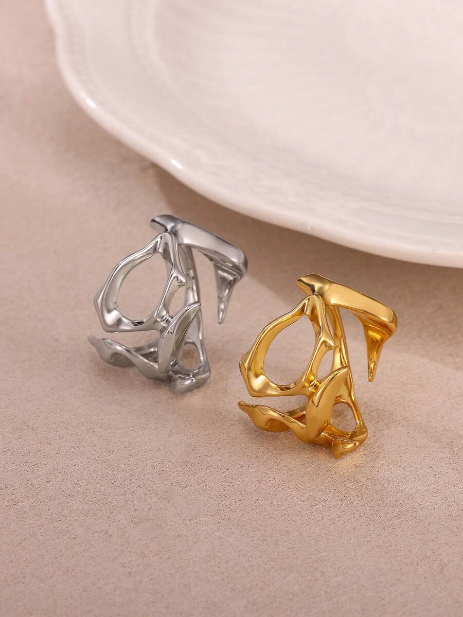 1枚独特不对称几何镂空戒指，18K镀金可调节开口戒圈，时尚配饰，个性化时尚礼物 - 彩色 - 查看 1