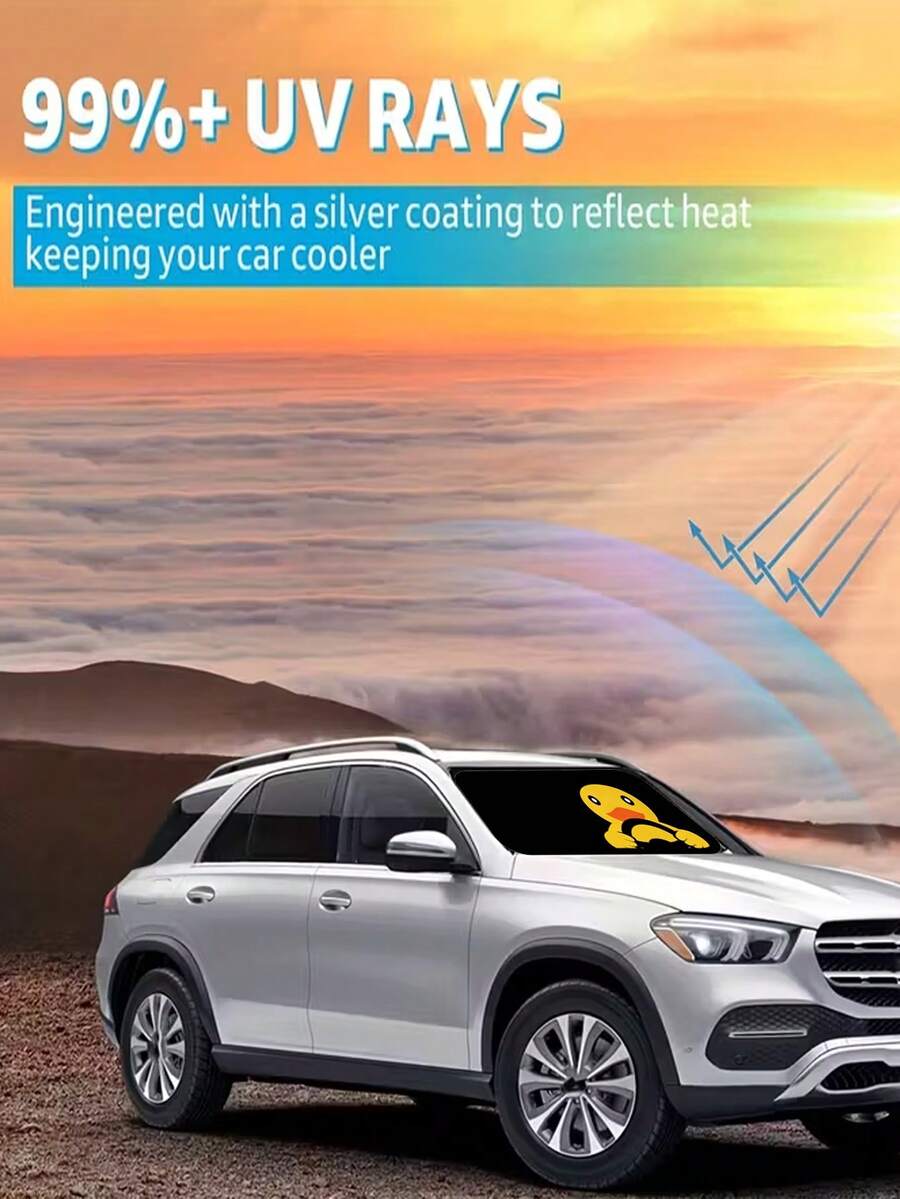 Parasol para coche con diseño de animales de dibujos animados - Cubierta plegable para parabrisas para protección contra el calor y los rayos UV, se ajusta a la mayoría de los vehículos, protección solar para vehículos, enfriamiento del interior del vehículo, parasol para coche, protector solar para parabrisas, esencial de viaje, fácil de instalar y guardar - A - Ver 1