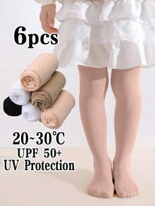 6pcs Girls' Solid Color Basic Tight Pantyhose, Breathable & UPF 50+ Sun Protection Leggings For Spring/Summer - Multicolor - View 17