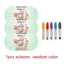3pcs/Set Chenille Yarn Balls With Random Color Scissors, 100% Polyester DIY Craft Material Kit For Doll, Scarf, Bag Handmade Knitting - Multicolor - View 15