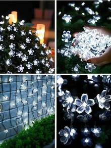 20/50/100 LED Luces solares para jardín - 5m/7m/12m, 8 modos de iluminación, luces solares de flores de cerezo para exteriores, control de luz inteligente, sin costo eléctrico, adecuado para jardín, patio, cerca, árbol, balcón, pabellón, casa, decoración de ventanas, creando una atmósfera de iluminación soñadora - a prueba de viento, fácil de instalar, talla grande adecuado para el hogar, cumpleaños, fiesta, Pascua, decoración de celebración de días festivos, regalo del Día de la Madre, decoración de hadas para exteriores - Luces de jardín - Ver 11