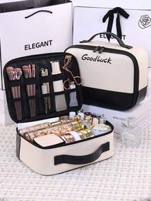 New Arrival Large Capacity Portable PU Cosmetic Bag, Sectioned Travel Toiletry Organizer, Small Handheld Cosmetic Case - Multicolor - View 3