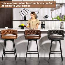 DYHOME Bar Stools, Set Of 2, With Woven Backrest And Foot Cushions, Swivel, PU Leather Cover, Seat Height 79 Cm, Suitable For Kitchen, Dining Room Or Bar Counter - Black - View 7